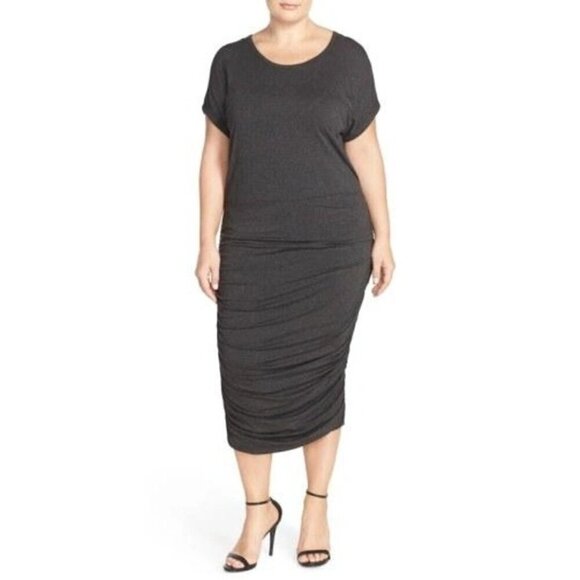 Vince Camuto Dresses & Skirts - VINCE CAMUTO Side Ruched Jersey Midi Dress Rich Black Size 2X $109 NWT